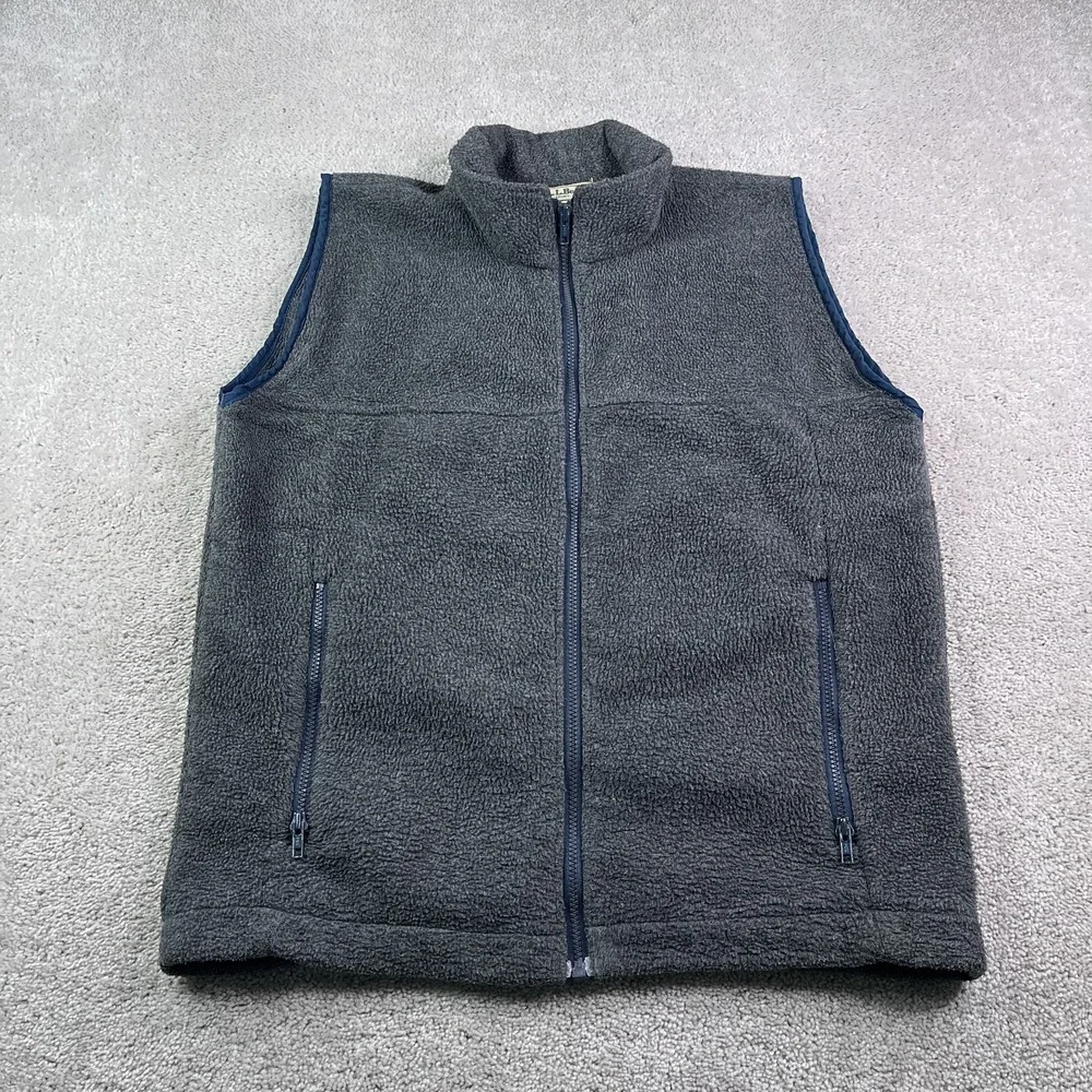 Vintage LL Bean Vest Mens Large Grey Fleece Full Zip Mountain Hiking Made in USA
